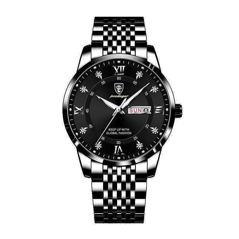 Casual Sport Chronograph Men's Watches Stainless Steel Band Wristwatch Big Dial Quartz Clock with Luminous Pointers+box