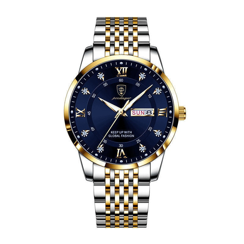 Casual Sport Chronograph Men's Watches Stainless Steel Band Wristwatch Big Dial Quartz Clock with Luminous Pointers+box