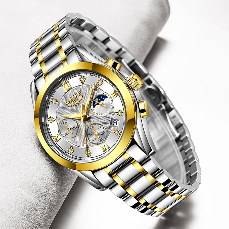 LIGE 2021 New Gold Watch Women Watches Ladies Creative Steel Women's Bracelet Watches Female Waterproof Clock Relogio Feminino