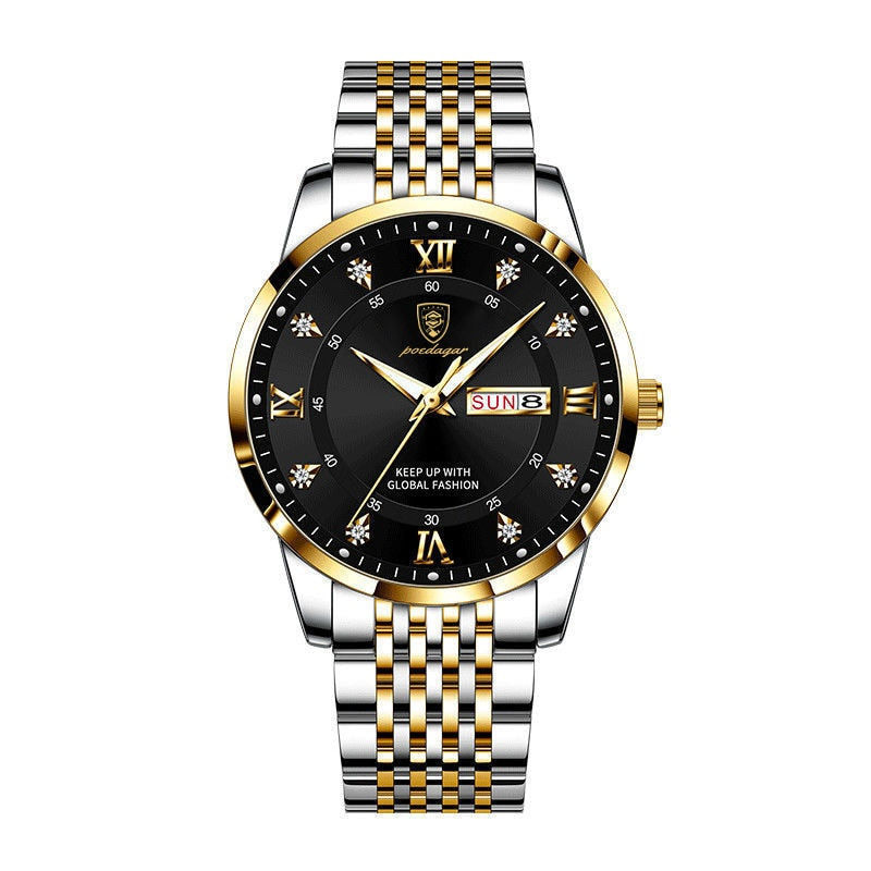 Casual Sport Chronograph Men's Watches Stainless Steel Band Wristwatch Big Dial Quartz Clock with Luminous Pointers+box
