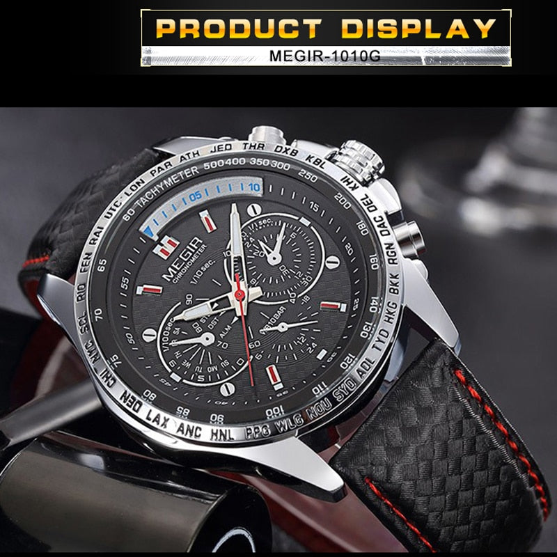 MEGIR Mens Watches Top Brand Luxury Quartz Watch Men Fashion Luminous Army Waterproof Men Wrist Watch Relogio Masculino 1010G