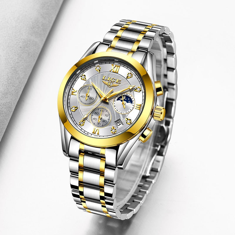 LIGE 2021 New Gold Watch Women Watches Ladies Creative Steel Women's Bracelet Watches Female Waterproof Clock Relogio Feminino