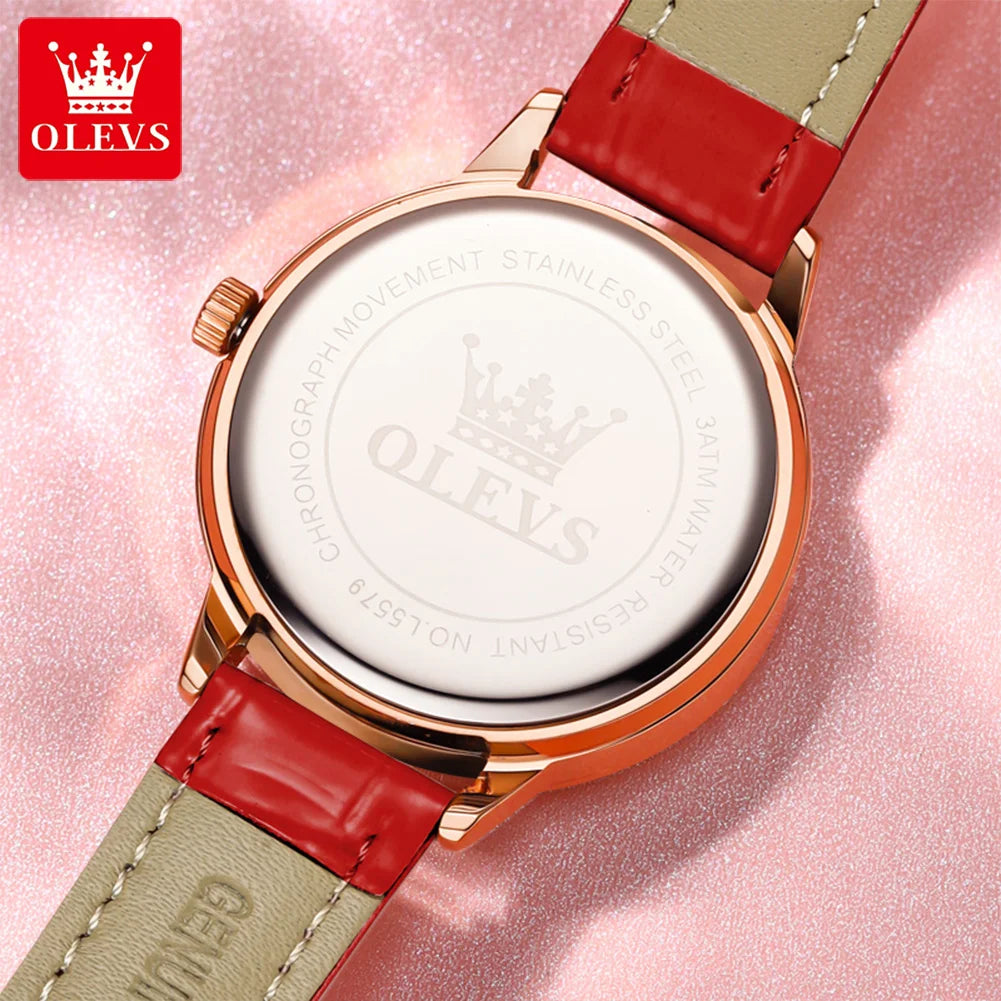 OLEVS New In Rotation Dial Quartz Watch for Women Leather Strap Fashion Elegant Women's Wristwatch Luxury Ladies Dress Watch Set