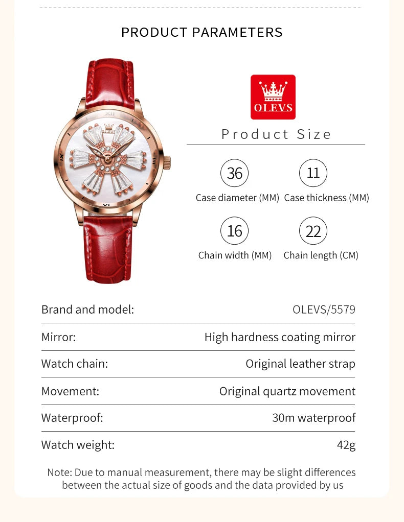OLEVS New In Rotation Dial Quartz Watch for Women Leather Strap Fashion Elegant Women's Wristwatch Luxury Ladies Dress Watch Set