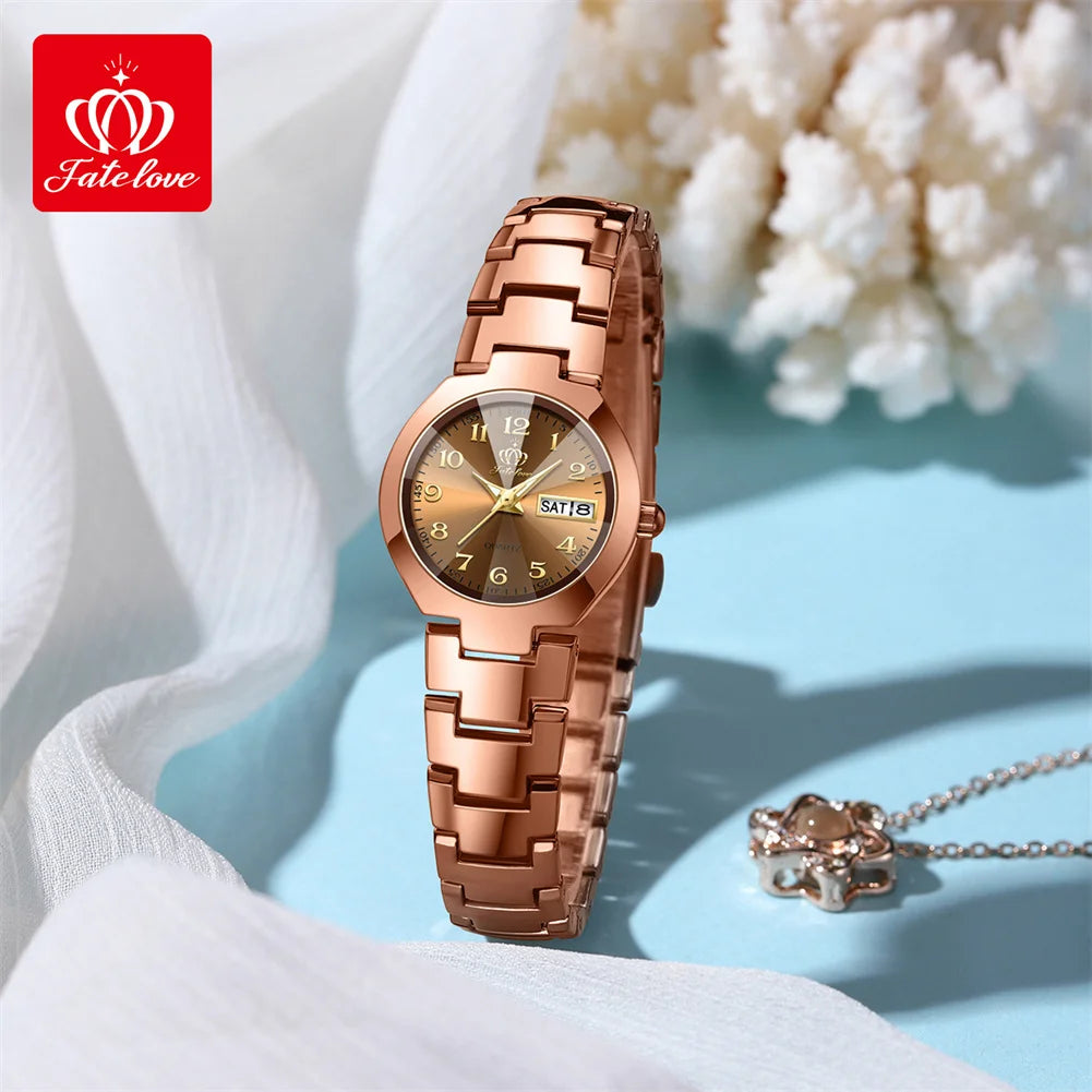 Fate Love Bracelet Watch Sets for Women Steel Strap Waterproof Auto Date Clock Fashion Women's Quartz Watch Valentine's Day Gift