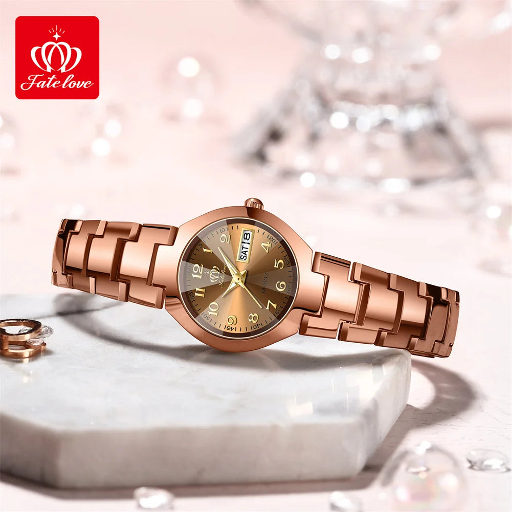 Fate Love Bracelet Watch Sets for Women Steel Strap Waterproof Auto Date Clock Fashion Women's Quartz Watch Valentine's Day Gift