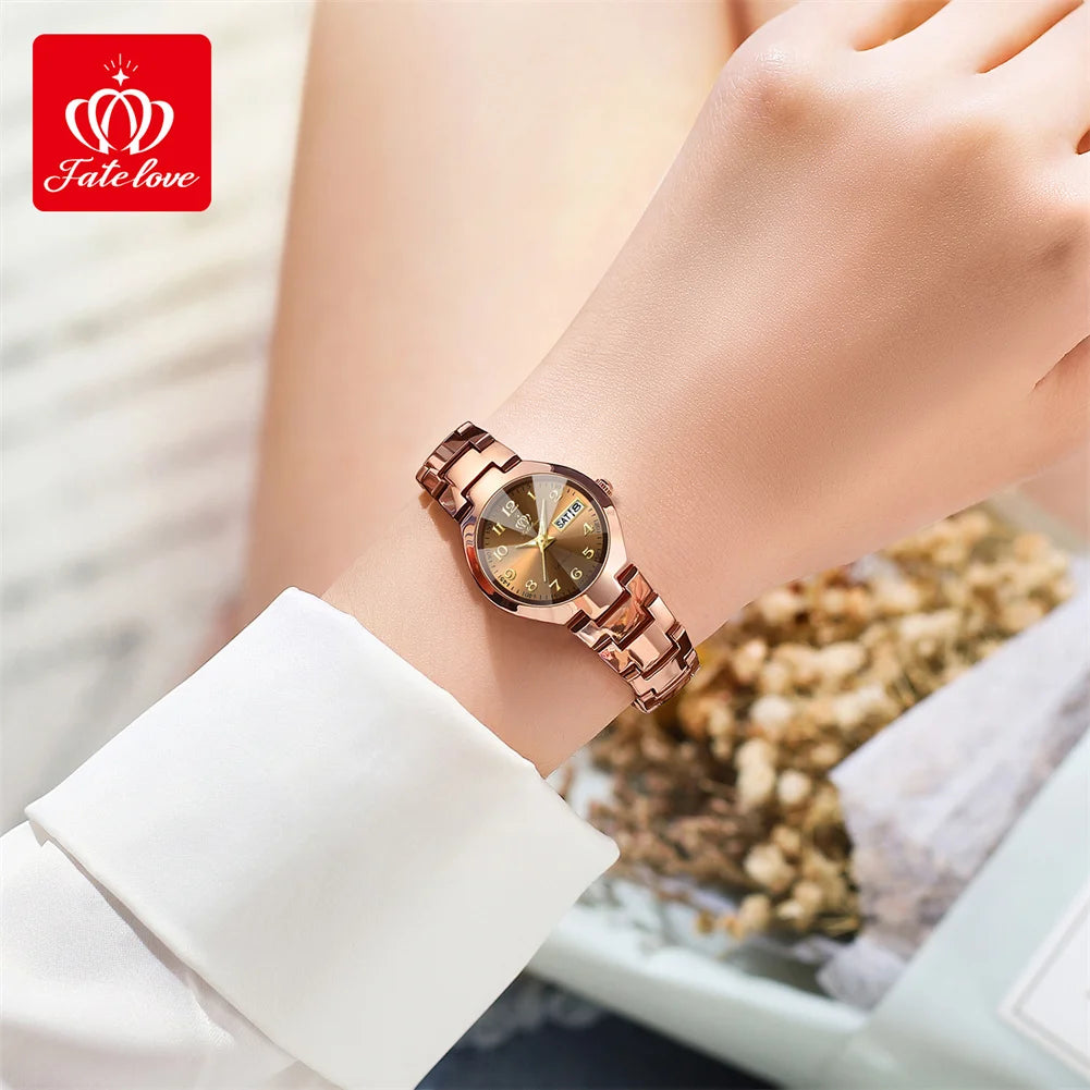 Fate Love Bracelet Watch Sets for Women Steel Strap Waterproof Auto Date Clock Fashion Women's Quartz Watch Valentine's Day Gift
