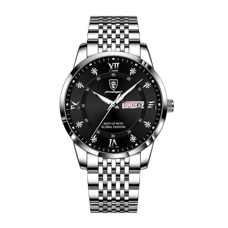 Casual Sport Chronograph Men's Watches Stainless Steel Band Wristwatch Big Dial Quartz Clock with Luminous Pointers+box