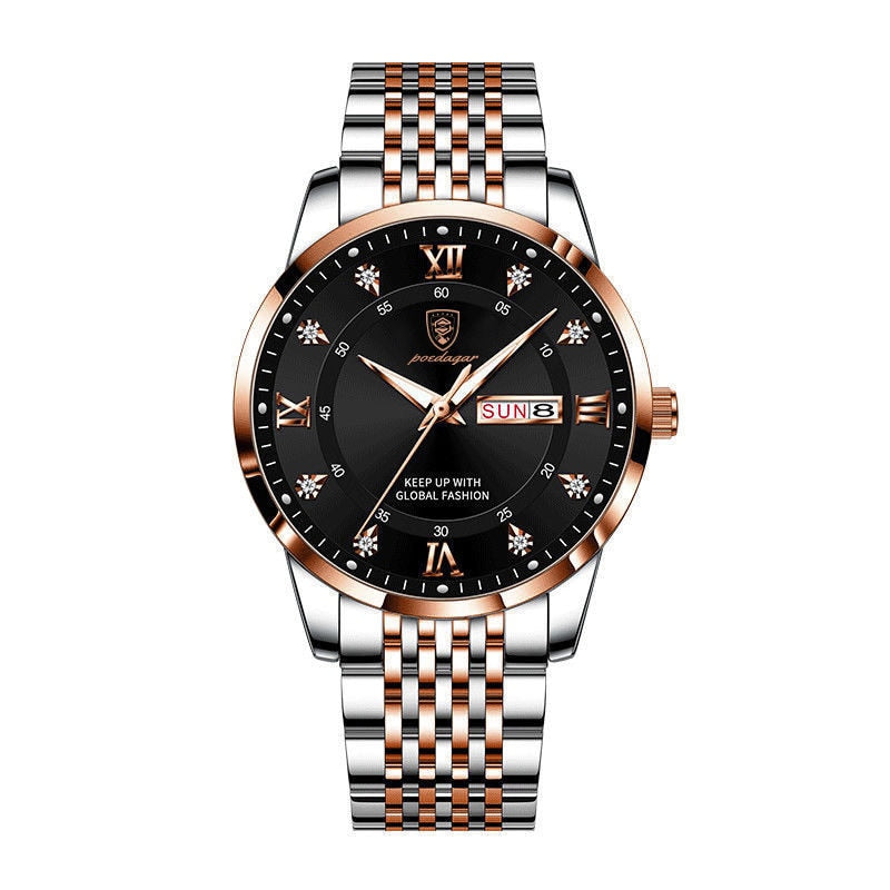 Casual Sport Chronograph Men's Watches Stainless Steel Band Wristwatch Big Dial Quartz Clock with Luminous Pointers+box
