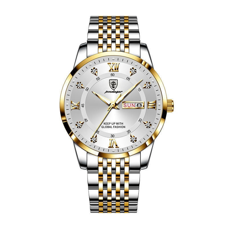 Casual Sport Chronograph Men's Watches Stainless Steel Band Wristwatch Big Dial Quartz Clock with Luminous Pointers+box