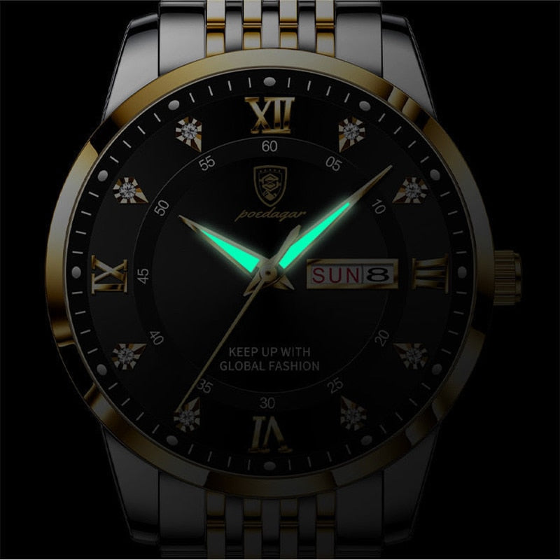 Casual Sport Chronograph Men's Watches Stainless Steel Band Wristwatch Big Dial Quartz Clock with Luminous Pointers+box