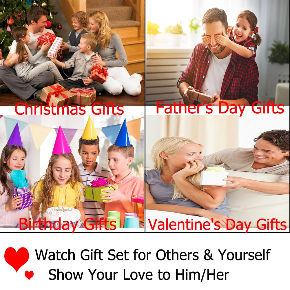 Personality Men's Watch Bracelets Gift Set Luxury Leather Quartz Date Watches with Box for Boyfriend Gifts Idea for Father's Day